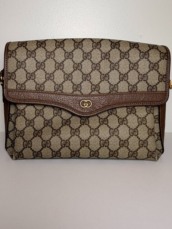 Gucci Handbags - Gucci GG Supreme Monogram Crossbody Bag Brown Canvas Leather Flap Vintage Style